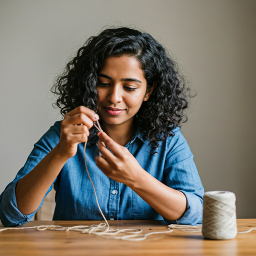 Nisha crafting with yarn
