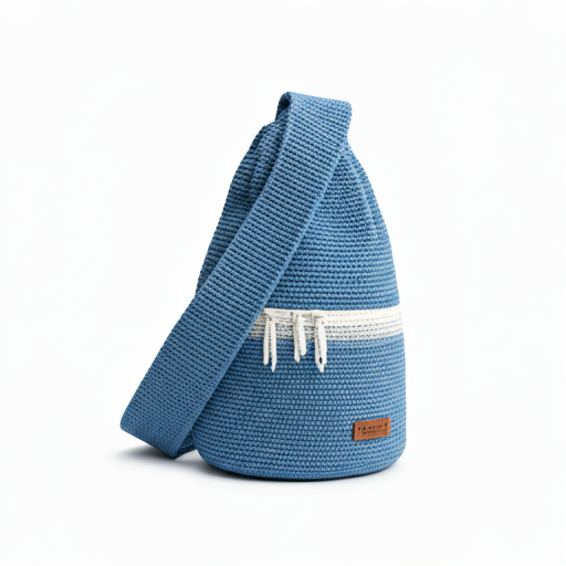 Blue and white crochet sling bag
